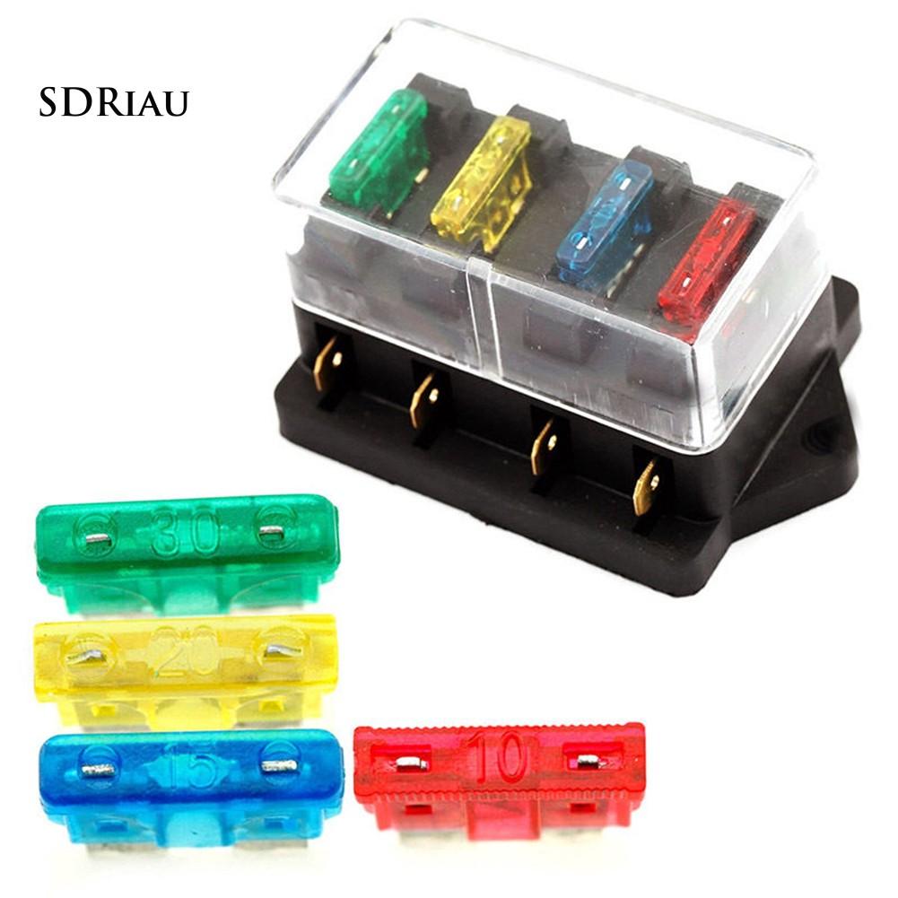 12V/24V Car Vehicle Van Circuit Standard ATO 4 Blade Fuse Box Block Holder+Fuse