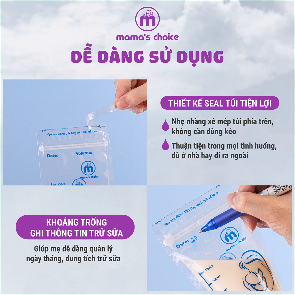 Túi Trữ Sữa Và Bảo Quản Sữa Mẹ Mama’s Choice, Bịch Đựng Sữa Mẹ, Có Khóa Zip Tiện Lợi An Toàn, Lẻ 10 Túi