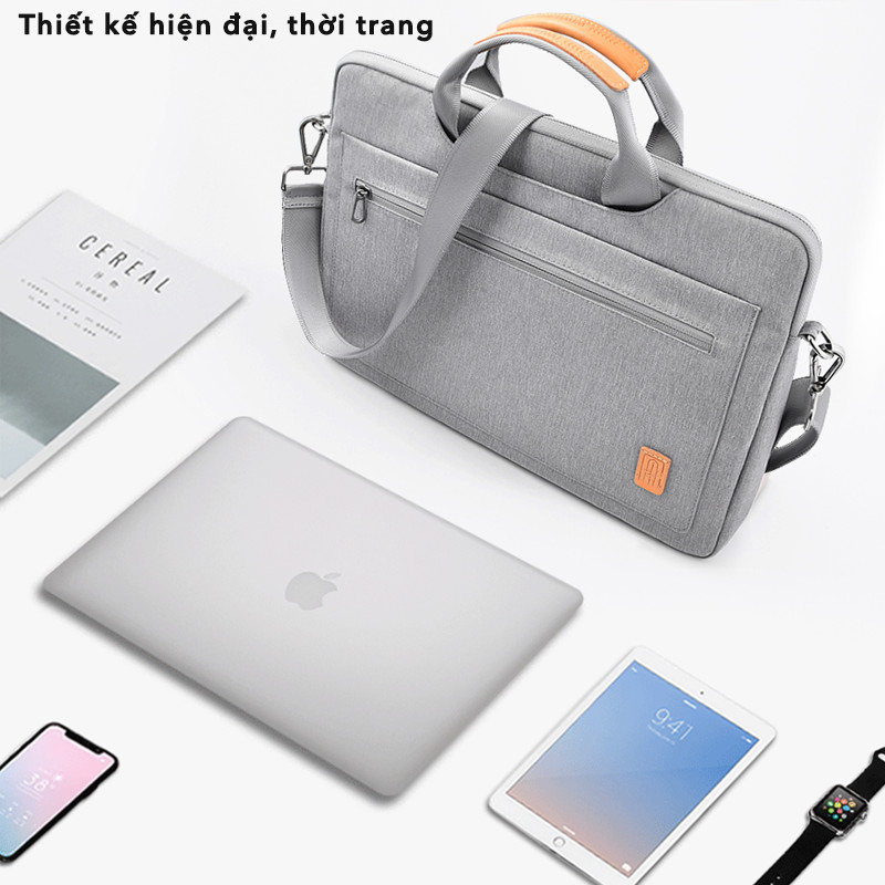 Túi xách laptop, macbook chống sốc : Nhiều ngăn đựng - Chống nước W348 (Màu xám)