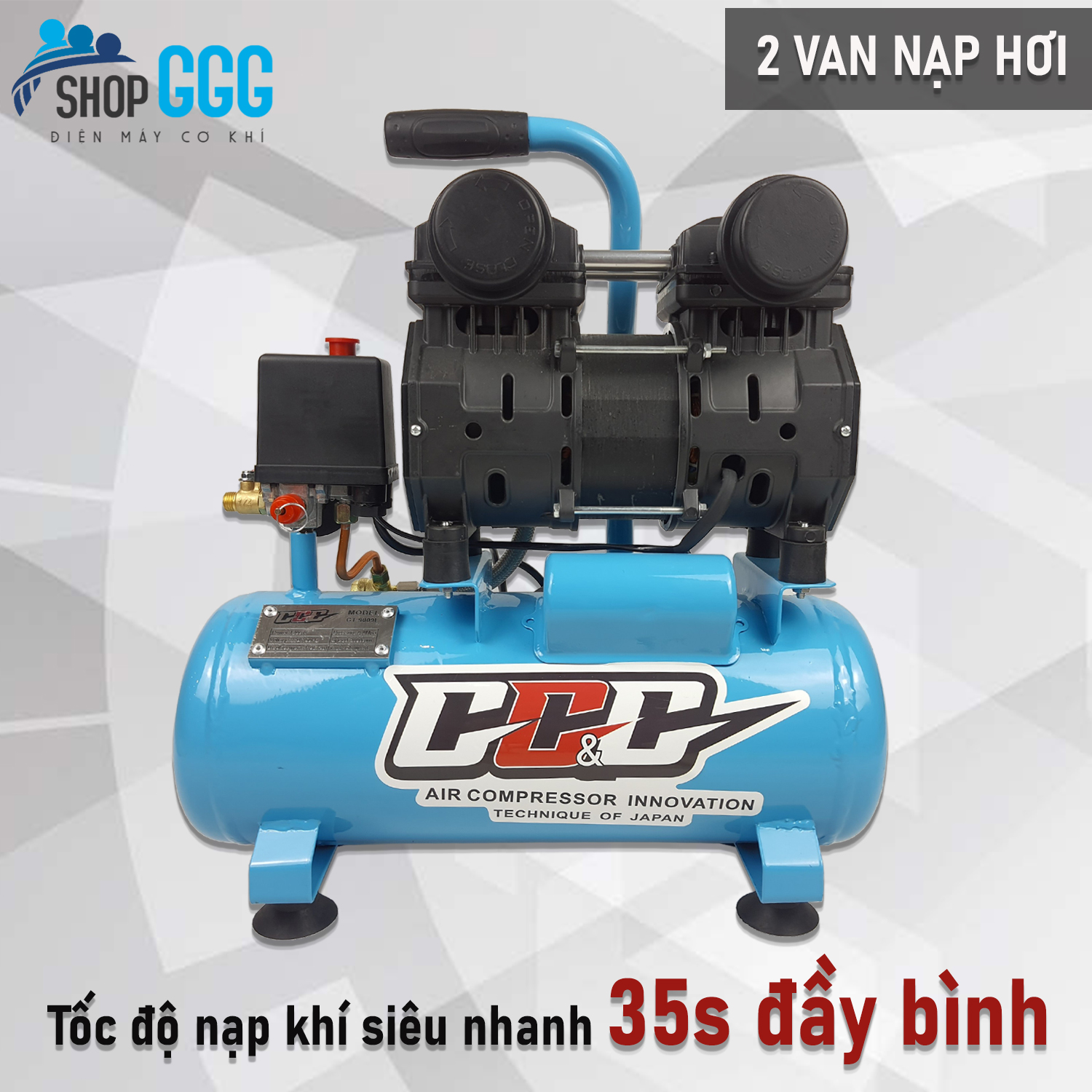 Máy nén khí | Máy bơm hơi | Máy nén hơi không dầu 9L 1200w - Nén 8kg, tự động nạp ngắt khí, tốc độ nạp khí siêu nhanh - Tặng đầu nối nhanh