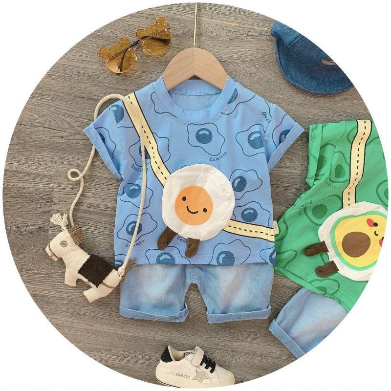 Set áo thun + jean mềm kèm túi cho bé trai 8-17kg