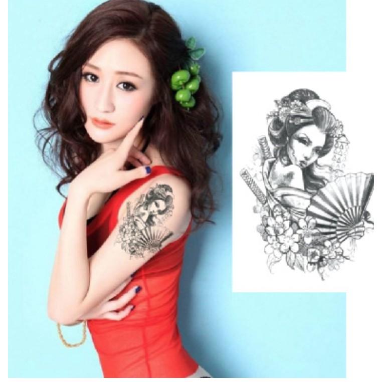 Hình xăm dán cô gái bắp tay 15x21cm- mua 5 tặng 1, mua 10 tặng 4 tấm đồng size
