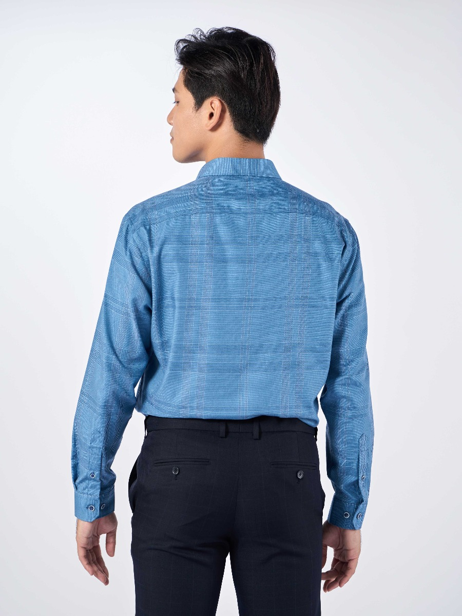 OWEN - Áo sơ mi dài tay Owen regular fit chất sợi tre kẻ ca rô xanh 220910
