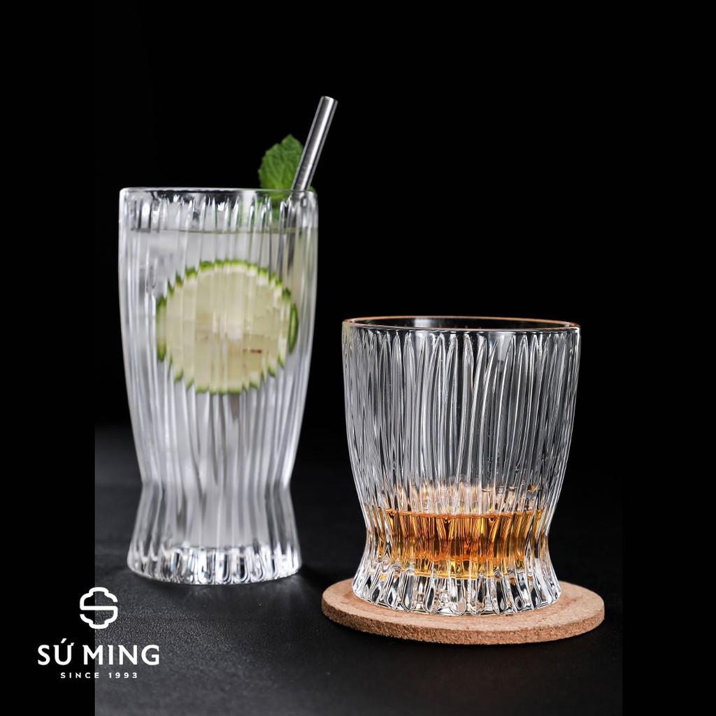 Hình ảnh Bộ 6 Cốc Thuỷ Tinh, Ly Thủy Tinh Chịu Nhiệt Viền Vàng Sọc Vân Gỗ | Ly Whisky | Decor quán Bar phong cách Châu Âu