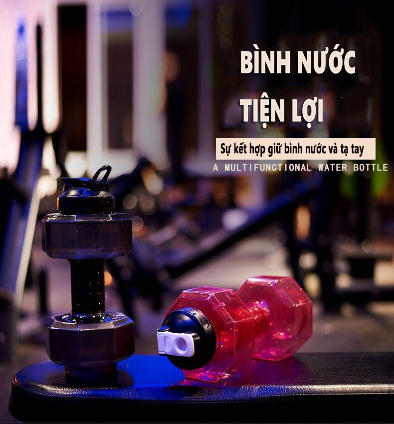 Bình nước thể thao dung tích 2,5L tập gym thiết kế hình tạ tiện lợi chất liệu nhựa PP cao cấp Cleacco