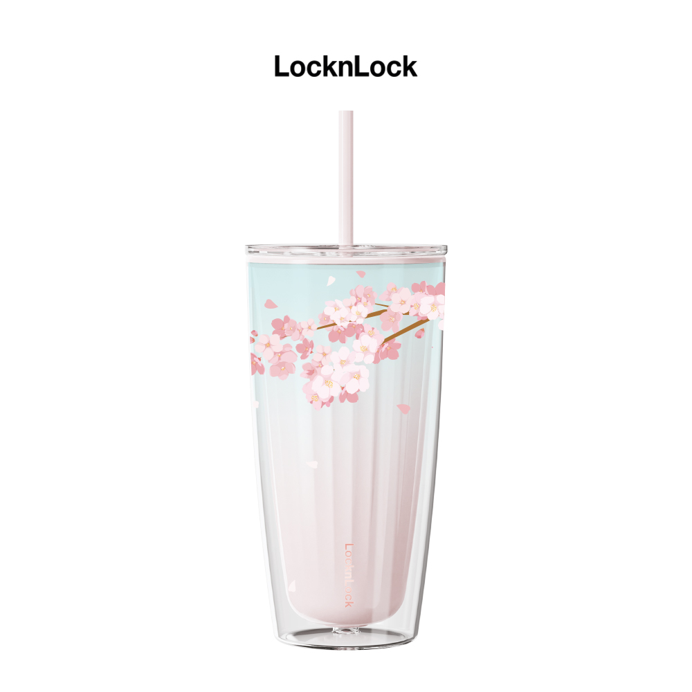 Ly nhựa 2 lớp Cherry Blossom Double wall Cold Cup LocknLock HAP522 - Kèm ống hút - Dung tích 750ml