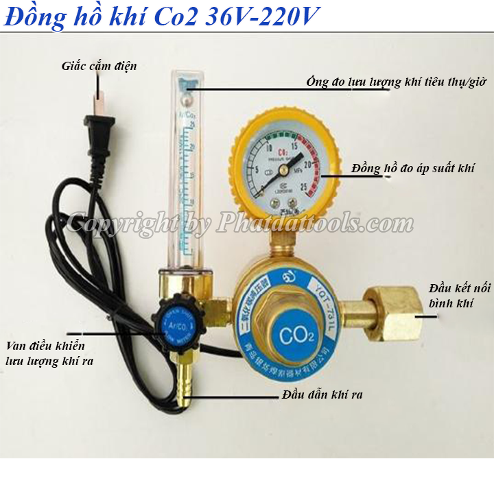 Đồng hồ khí Co2 36V-220V - Phụ kiện máy hàn mig