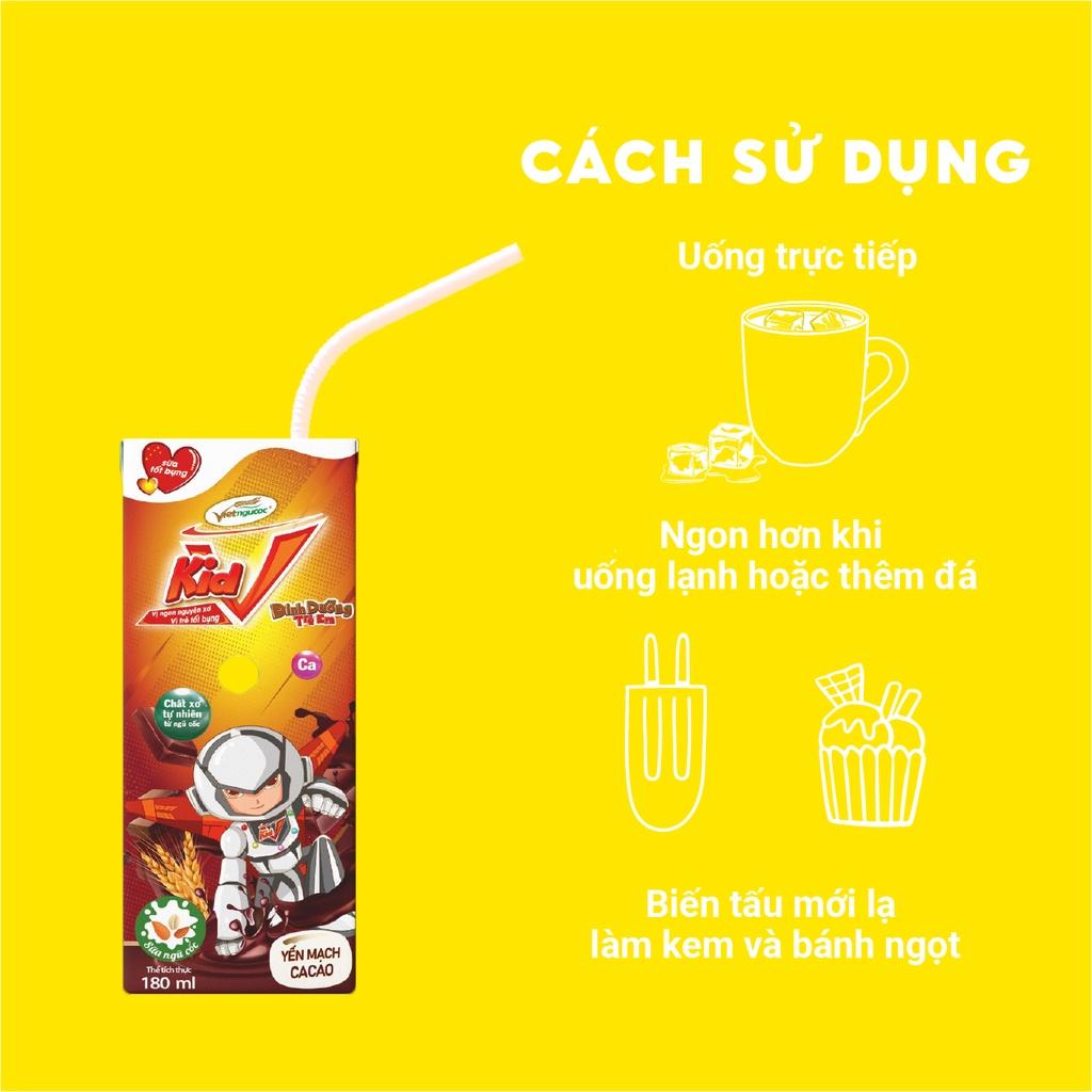 (Tặng 6 bình VKID) Thùng 48 Hộp Sữa Yến Mạch Vkid VIỆT NGŨ CỐC Cho Bé Thơm Ngon Hương Vị Cacao 180ml/Hộp