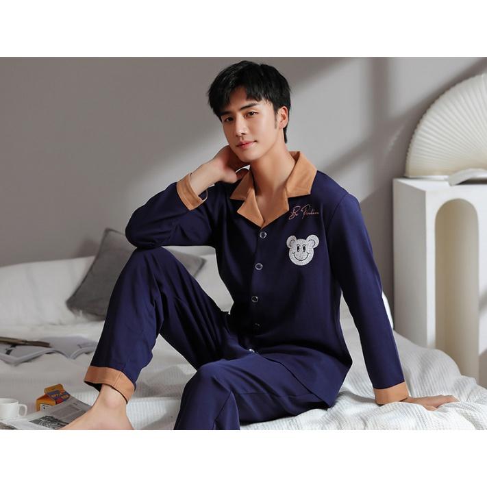 Bộ Pijama nam dài tay tông xanh nam tính, phối họa tiết gấu Panda rất cute đáng yêu, size L-3XL