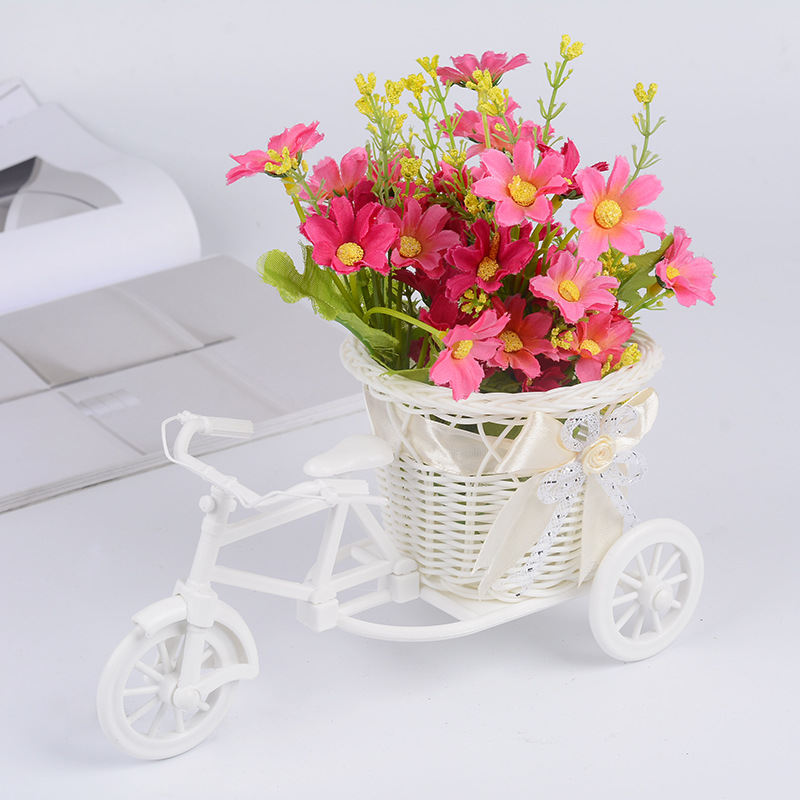 Giỏ hoa xe đạp trang trí 22cm bánh xe di chuyển linh động sắc màu