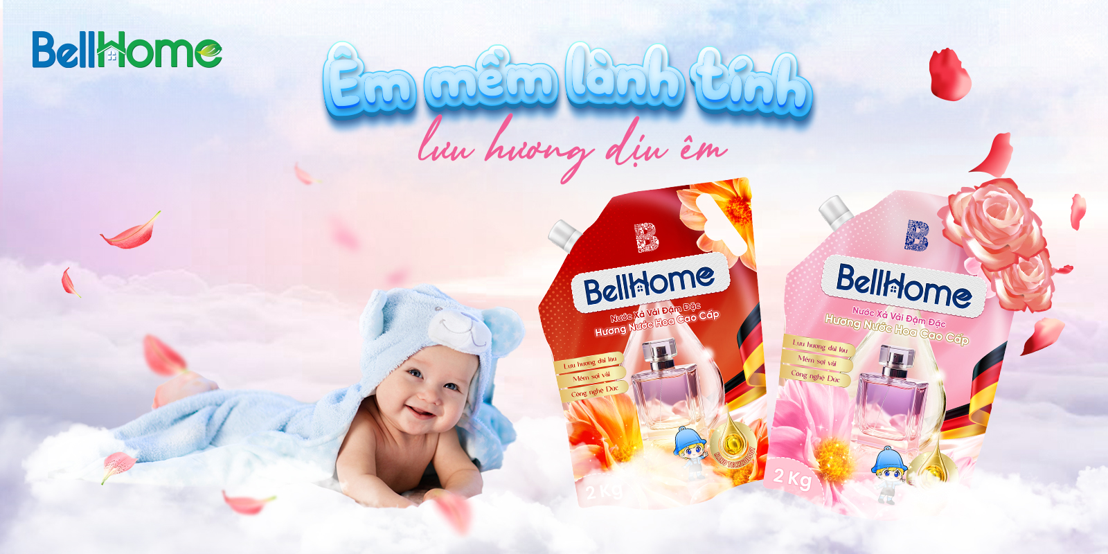 Túi Nước Xả Vải Bell Home Đỏ Hương Nước Hoa Tinh Tế 2KG