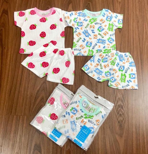 Bộ Cotton Giấy Cộc Tay Cài Vai Cho Bé