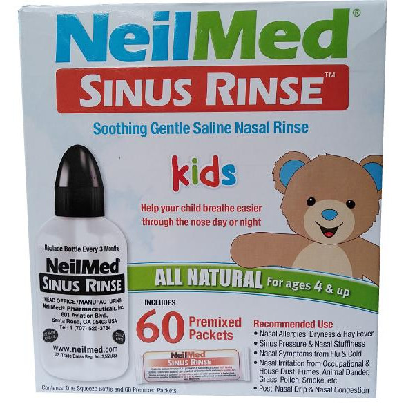 Bộ Dụng Cụ (Bình) Rửa Mũi Xoang Trẻ Em NeilMed SinusRinse Kids  (1 bình + 60 gói muối)- Xuất Xứ Mỹ