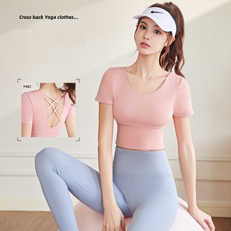 Áo tập gym dáng croptop có mút đệm, Áo tập yoga, aerobic cho nữ, dây chéo lưng thời trang