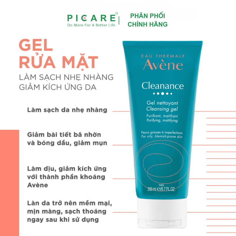 Gel Rửa Mặt Cho Da Nhờn Mụn Avène Cleanance Cleansing Gel (200ml)