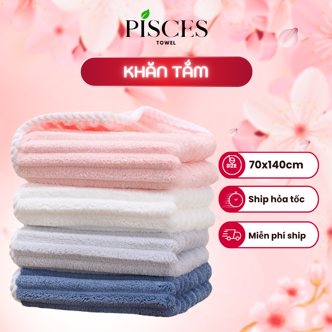 Khăn Tắm Lớn PISCES TOWEL 70x140cm Mềm Mại Thấm Hút Mồ Hôi, Khăn Gia Đình Thể Thao Tập Yoga Gym - Xanh dương, Xanh dương