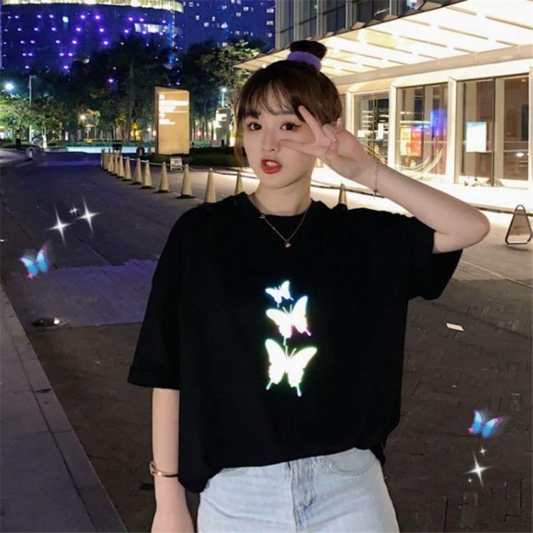 Áo thun Phản Quang 7 Màu Tay Lỡ Unisex Nam Nữ Bướm 1