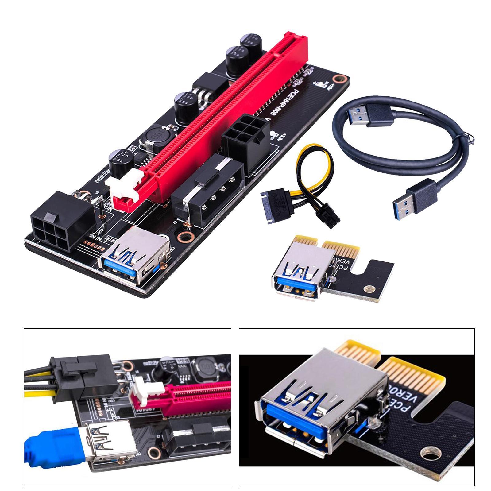 Pcie Expansion Module Riser Card PCI-E 008s 4Pin USB 3.0 Raiser-Riser PCI-E Extender 4Pin SATA 6PIN 1x to 16x