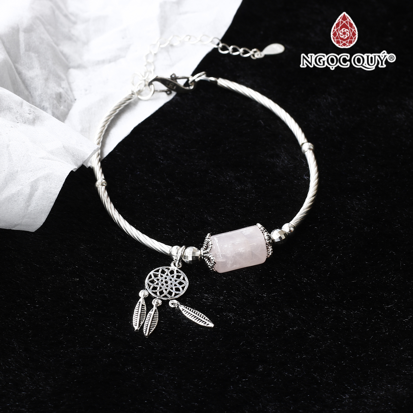 Vòng bạc lu thống phối charm dream catcher bạc - Ngọc Quý Gemstones