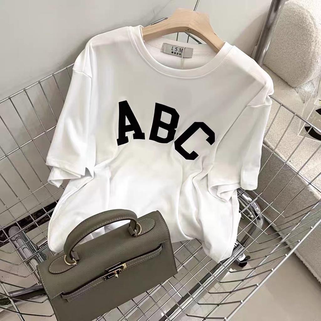 Áo thun nữ ABC form rộng tay lỡ chất vải Cotton NHUNG cao cấp mềm mịn, áo phông đen trắng Unisex nam nữ đẹp