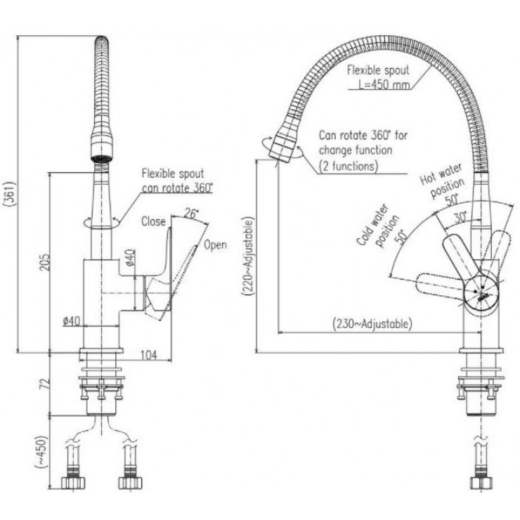 Vòi Nước Rửa Bát Inax SFV-303S Nóng Lạnh