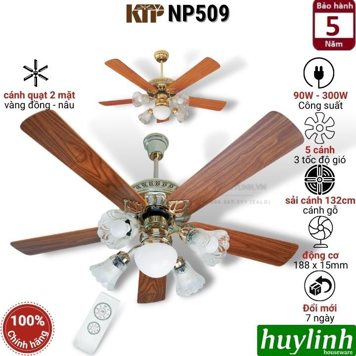 Quạt trần cánh gỗ đèn chùm Kim Thuận Phong KTP NP509 - 5 cánh - Hàng chính hãng