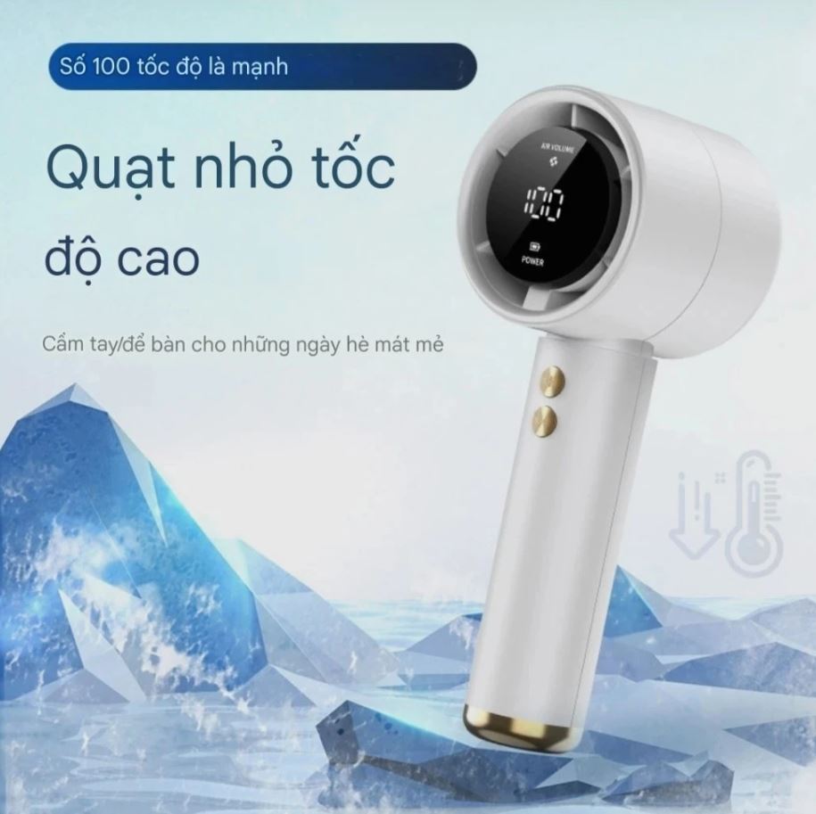 Quạt Cầm Tay Mini Sạc Pin 100 Cấp Độ Gió Màn Hình Led Hiển Thị Nhỏ Gọn Dễ Mang Đi