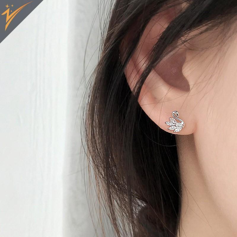 Bông tai S925 thiên nga, phong cách RETRO phá cách, đính đá Zircon, thiết kế nữ tính retro - TLJA19