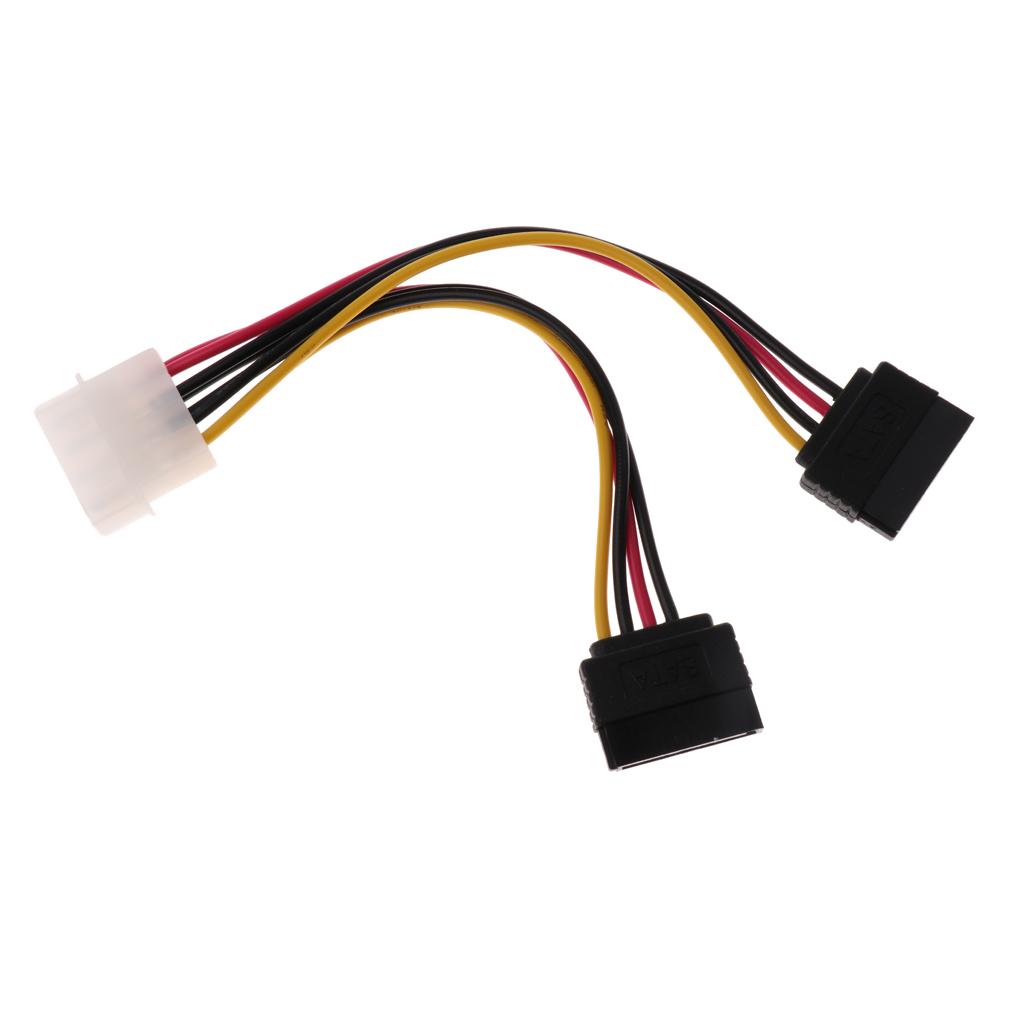 To Dual SATA Power Adaptor Cable 4-pin to 15-pin For HDD Hard Drive