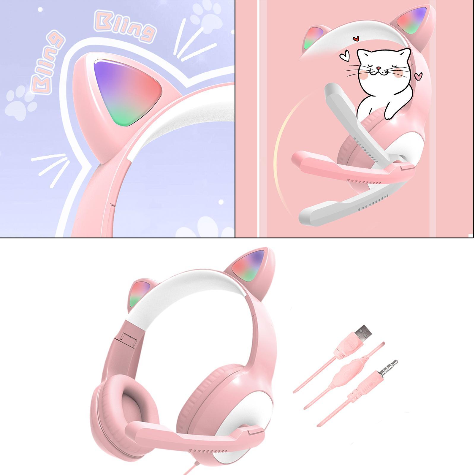Surround Sound Wired Headset LED Light for Games Computer TV pink