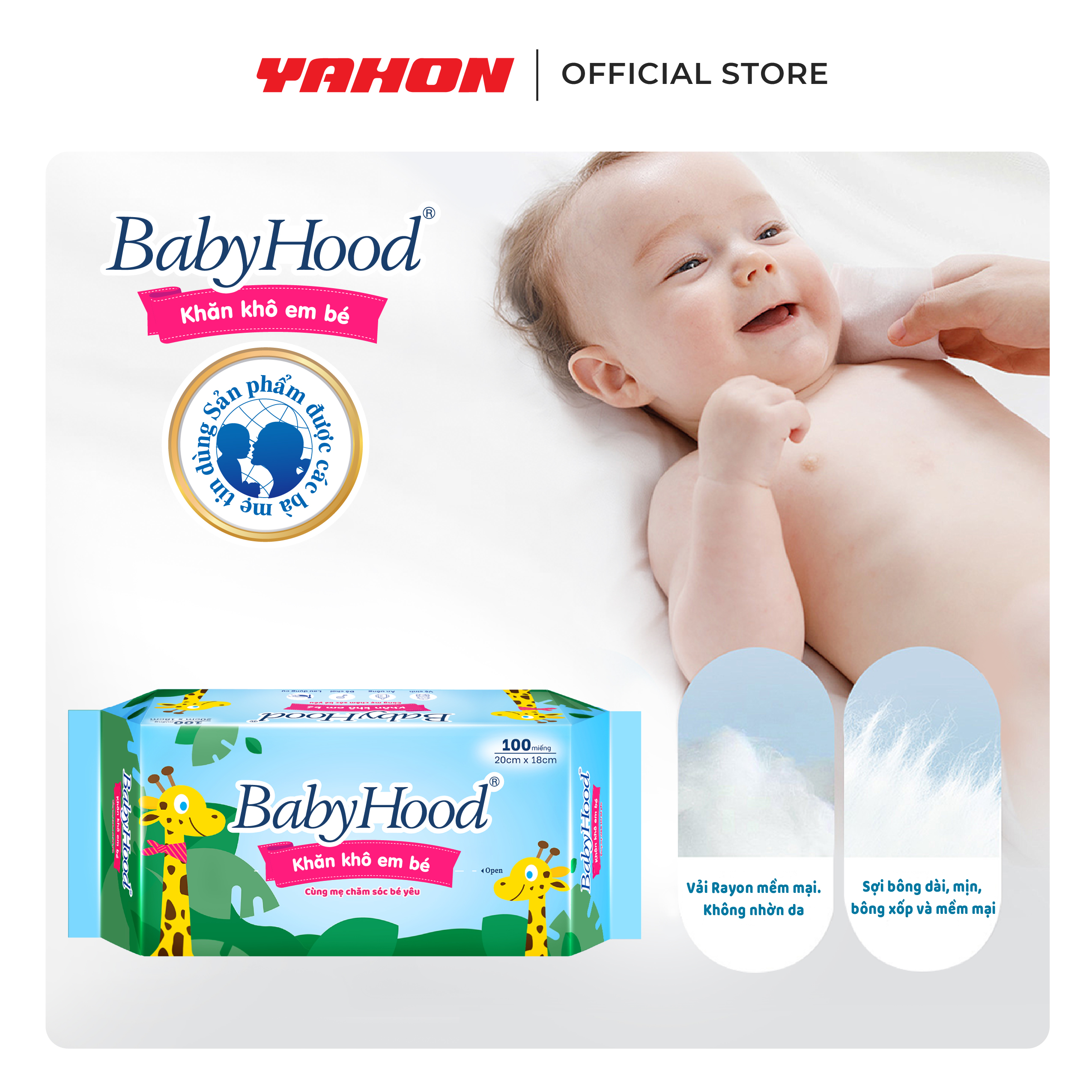 Combo Khăn Giấy Khô Em Bé BABYHOOD 100 Miếng/Bao