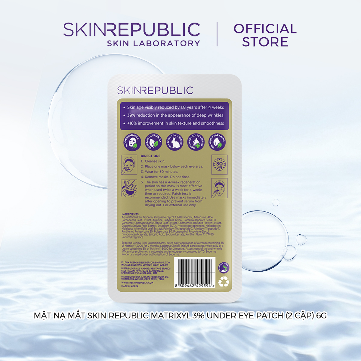 Combo 10 Mặt nạ mắt Skin Republic Matrixyl 3% Under Eye Patch (2 cặp) 6g