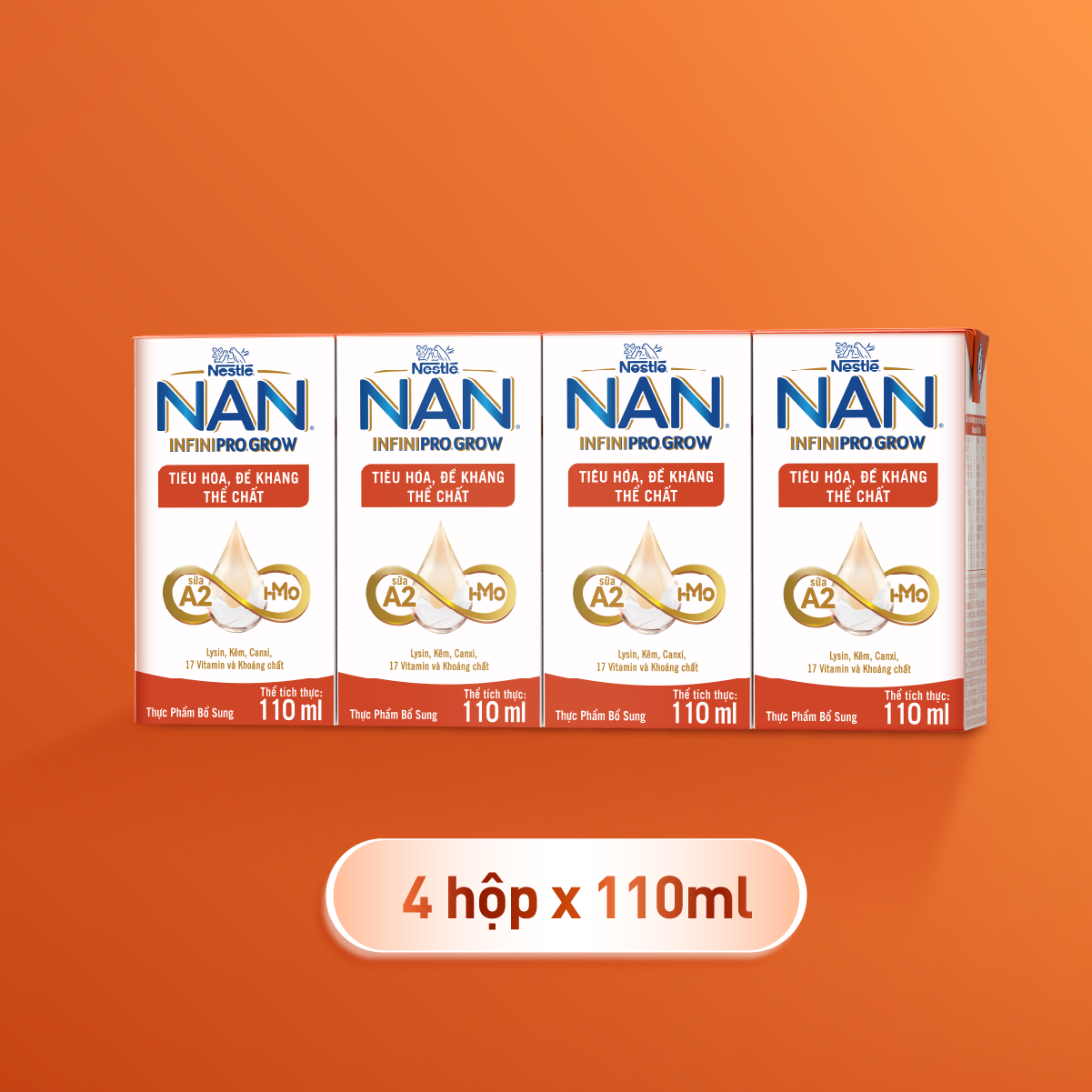 [Tặng Máy chụp ảnh] Combo 2 Thùng 36 hộp sữa pha sẵn Nestle NAN INFINIPRO GROW với công thức vượt trội kết hợp sữa A2 và HMO hỗ trợ tiêu hóa, đề kháng và phát triển thể chất (4x110ml)