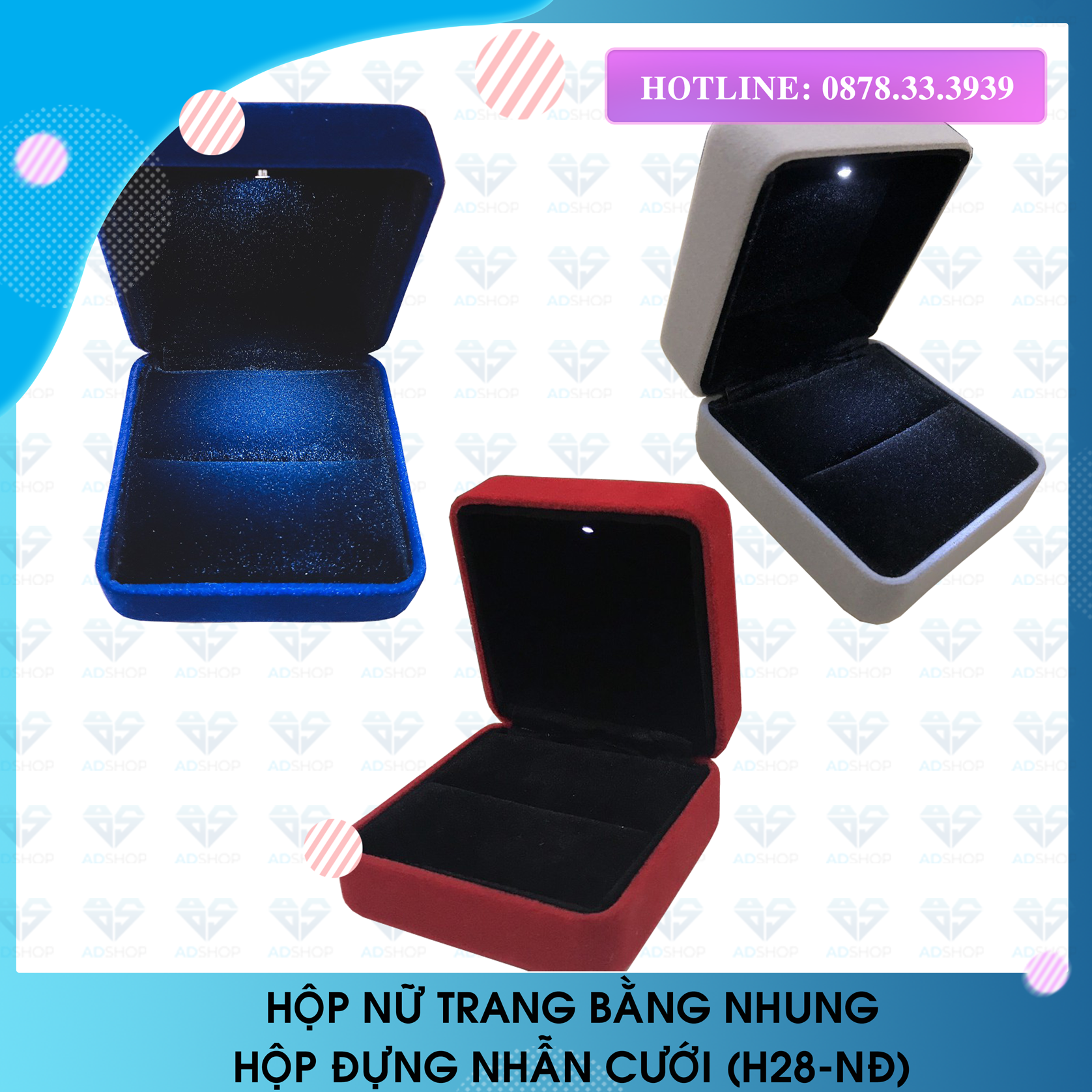 (Jewelry box) HỘP ĐỰNG NHẪN CƯỚI,BÔNG TAI CHO NỮ,HỘP ĐỰNG QUÀ TẶNG TRANG SỨC,ĐỰNG NHẪN CAO CẤP CÓ ĐÈN LED (H28-NĐ