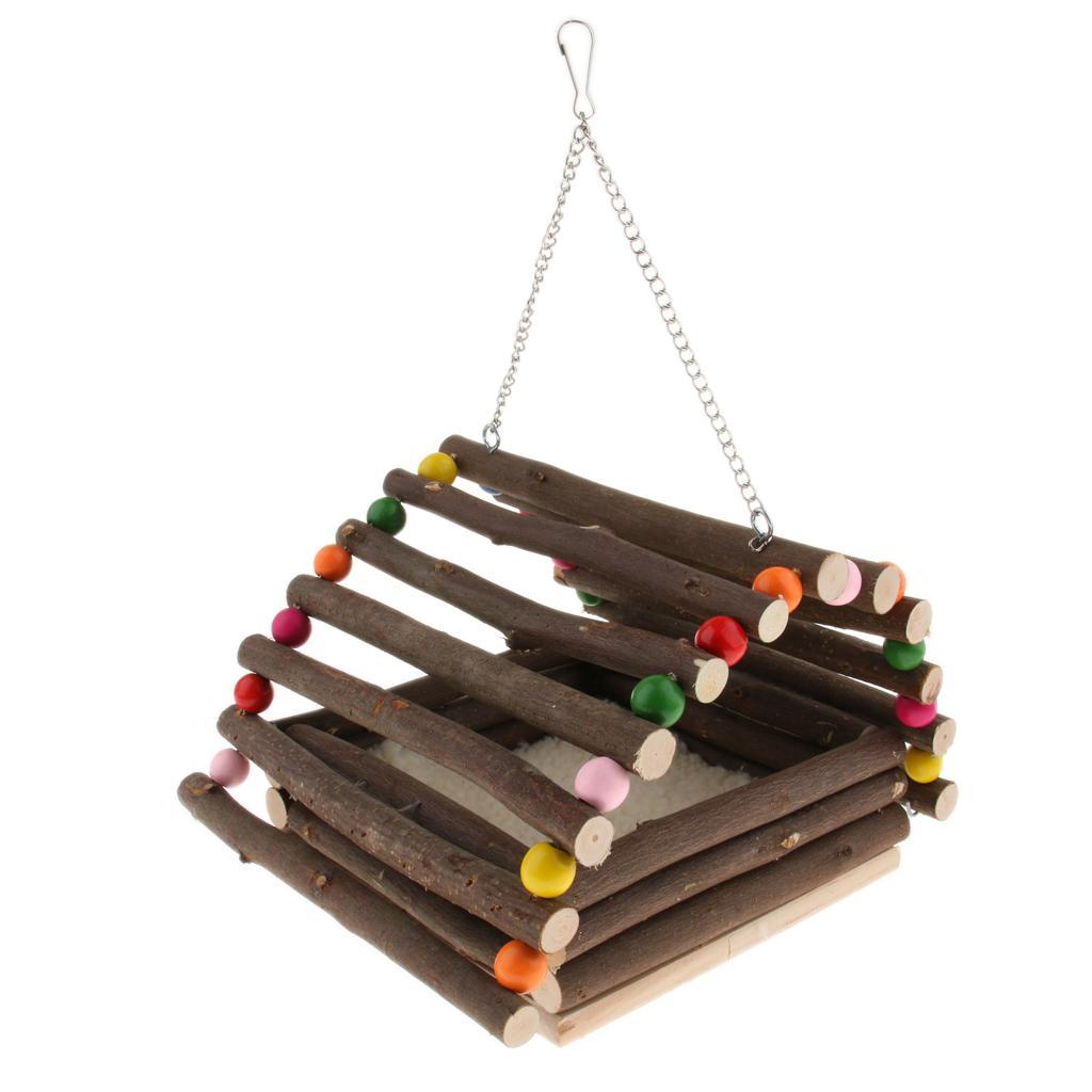 Wooden Pet Parrot Hammock Swing Toy Hamster Branch Playground For Bird Cage