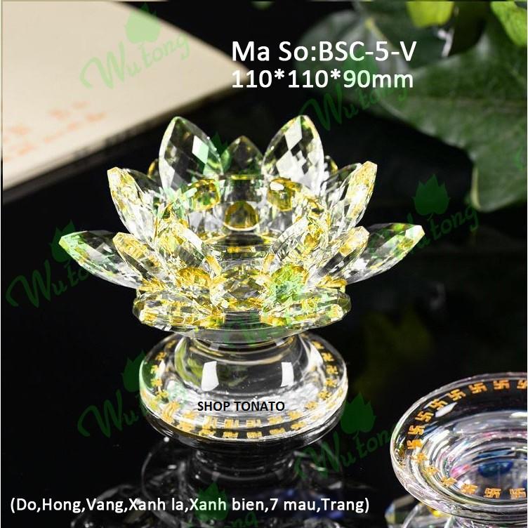 CHUNG ĐÈN CẦY BÔNG SEN PHA LÊ THỦY TINH SỐ 5 NT