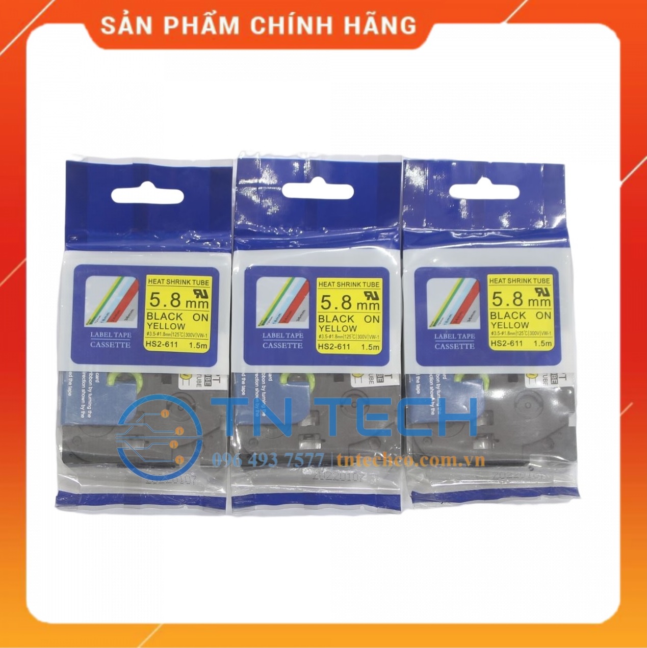 Ống co nhiệt HS2-611 - Đen nền vàng 5.8mm x 1.5m - Dùng cho máy in ống BROTHER - AIMO [Hàng nhập khẩu]