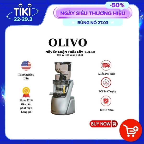 Máy Ép Chậm OLIVO SJ189 Máy Ép Trái Cây Dung Tích Lớn 600ml Kiệt Bã Tới 98% Thương Hiệu Mỹ - Hàng chính hãng Olivo