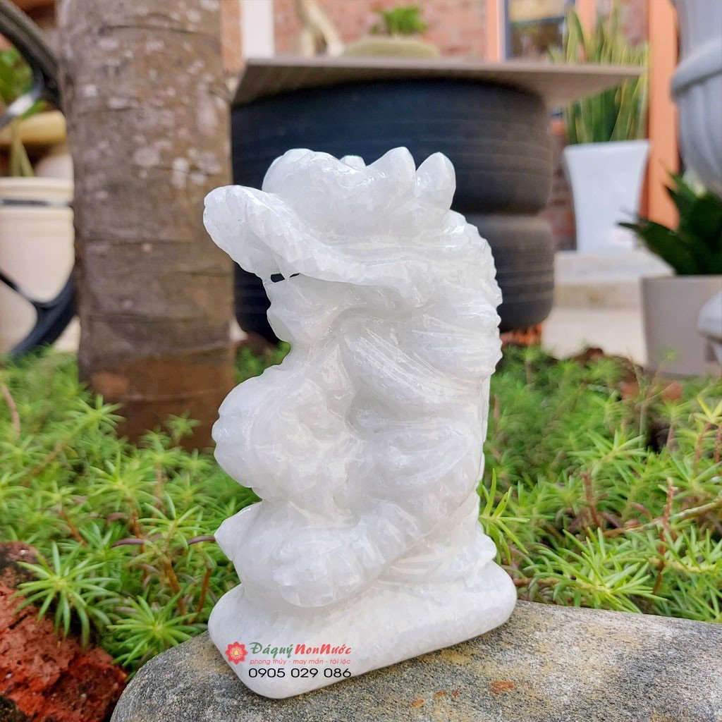 Tượng rồng 12 con giáp phong thủy đá trắng 12cm đá Non Nước