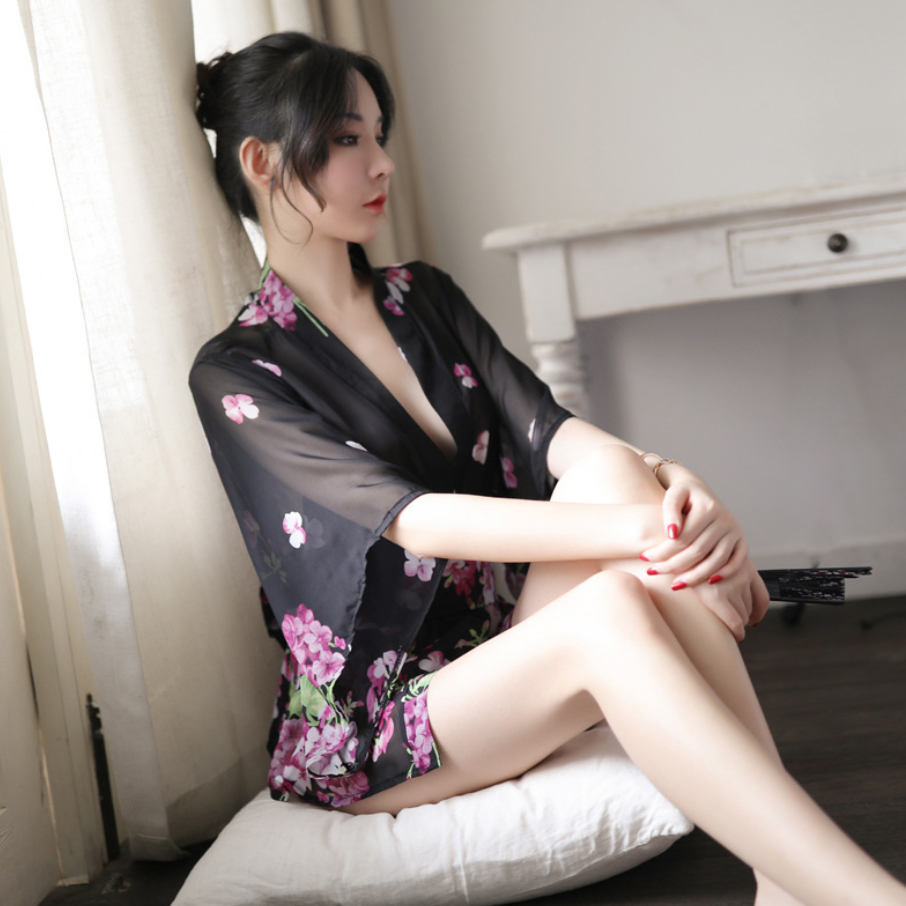 Áo choàng kimono xuyên thấu đồ ngủ gợi cảm phối ren sang trọng