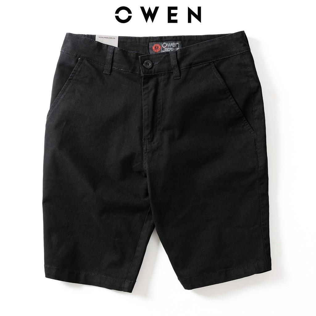 Quần short nam kaki Owen màu đen, chất liệu vải cotton cao cấp, co giãn, trẻ trung, dáng slimfit năng động