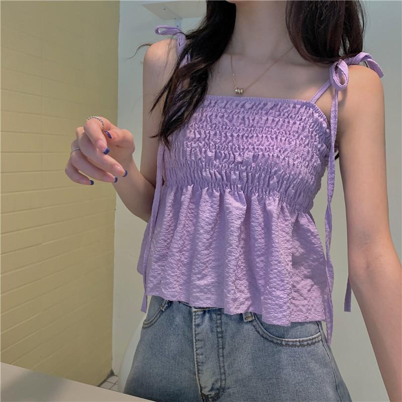 Áo Hai Dây Croptop Bo Nhún Dáng Xoè Mùa Hè