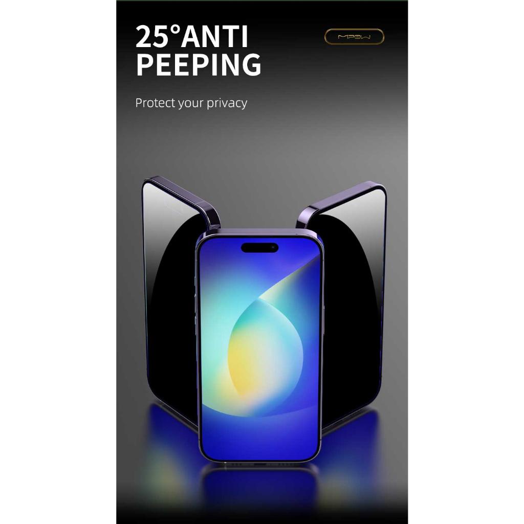 Kính cường lực chống nhìn trộm MIPOW KINGBULL 2.5D HD Anti-Spy 28° Premium cho iPhone 15 Series - Hàng chính hãng