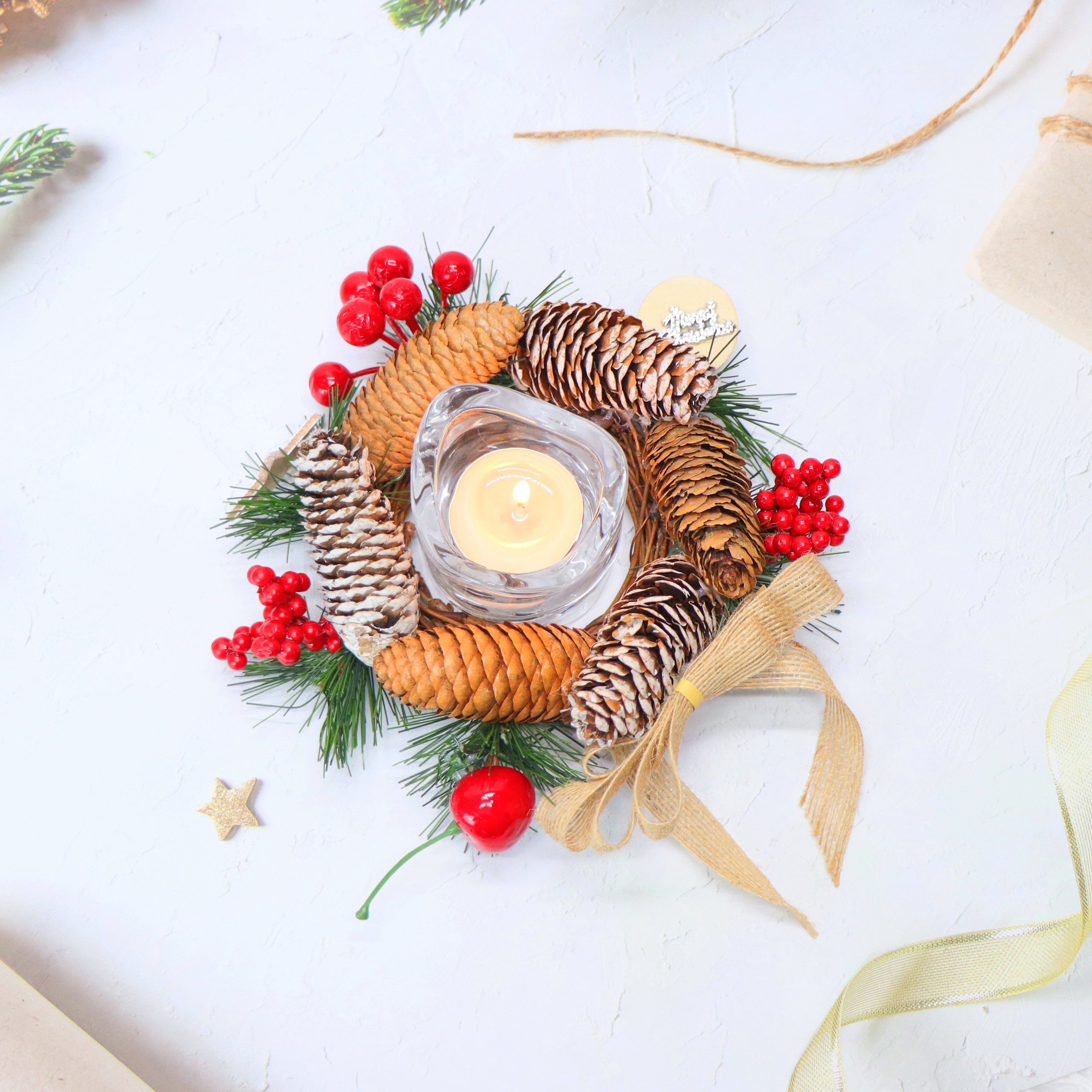 Nến Giáng Sinh Có Trang Trí Để Bàn NEN03 Trang Trí Noel – Mẫu LƯỢN SÓNG