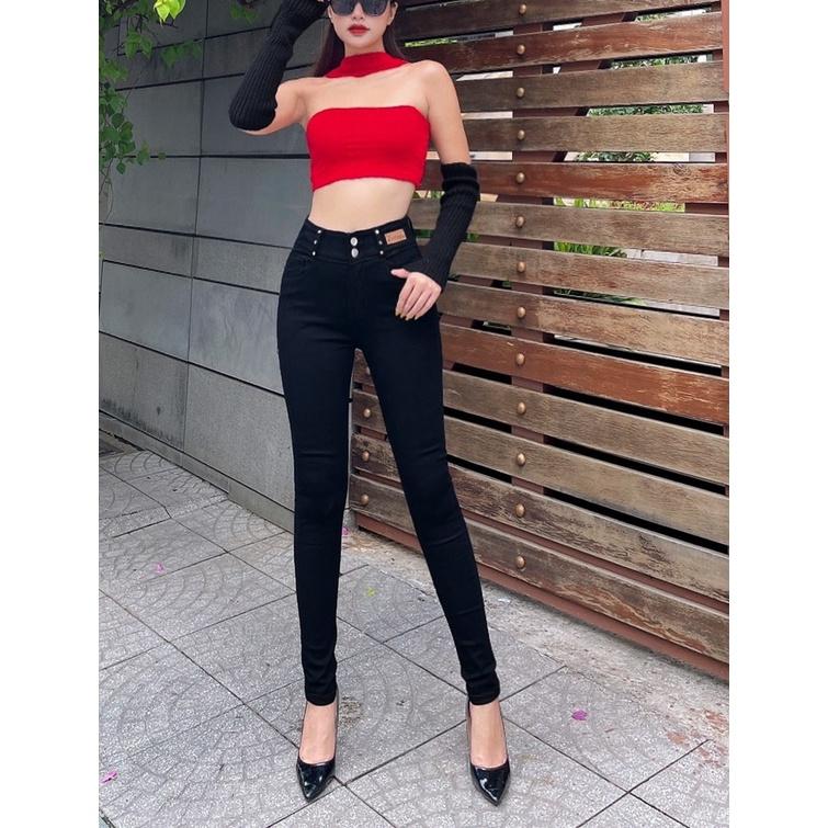 Quần Jeans Nữ Ống Ôm Lưng Cao Co Giãn