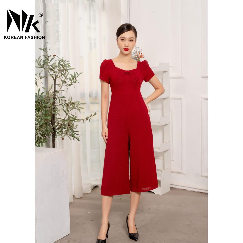 Bộ Jumpsuit Nữ NK FASHION Dáng Lỡ Ngực Đính Nơ Điệu, Chất Liệu Mềm Mịn Chống Nhăn Cao Cấp NKBD2105011