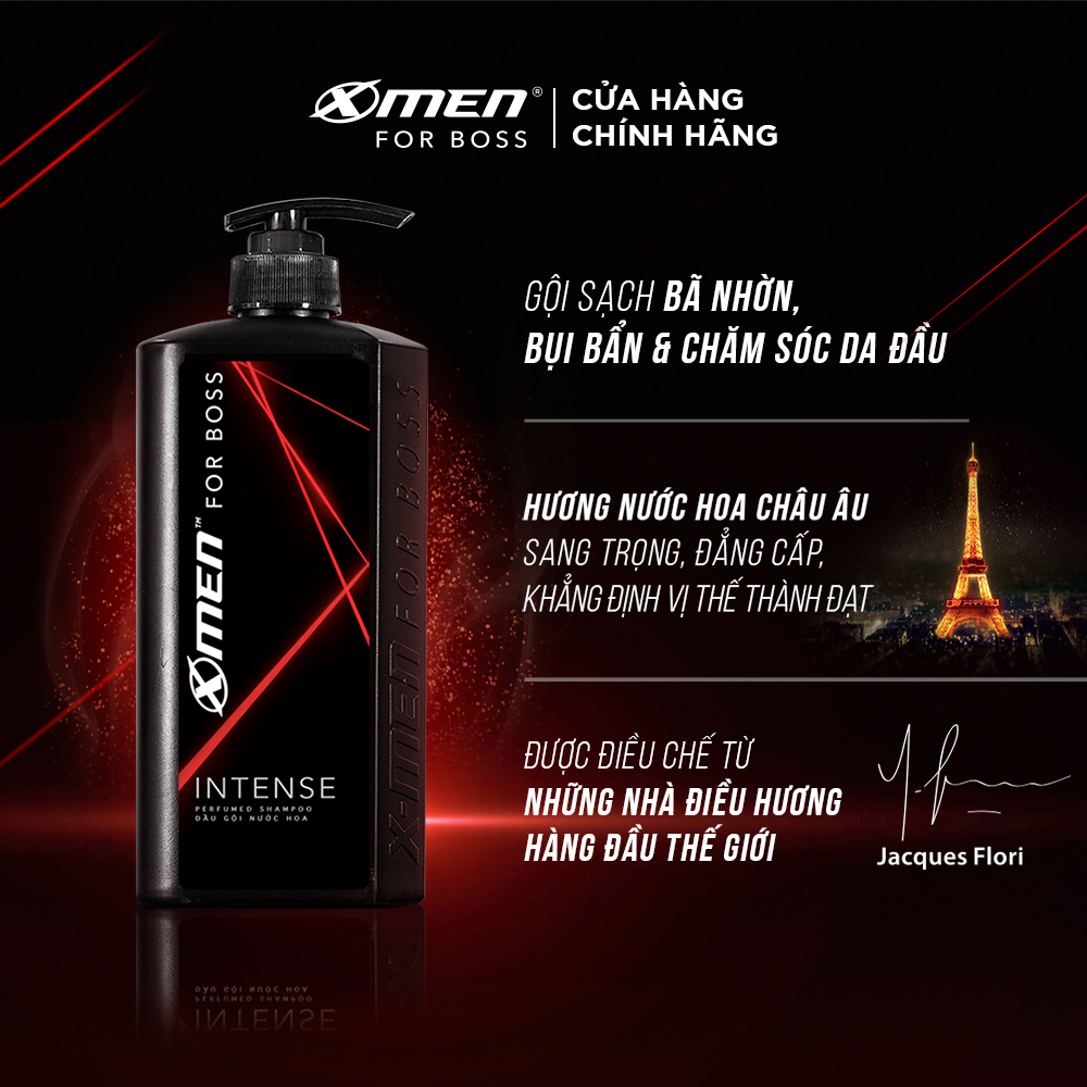 Combo Dầu gội nước hoa X-Men for Boss Intense 650g + Sữa tắm nước hoa X-Men for Boss Intense 180g + Gel X-men For Boss Strong Hold Wet Look 150g