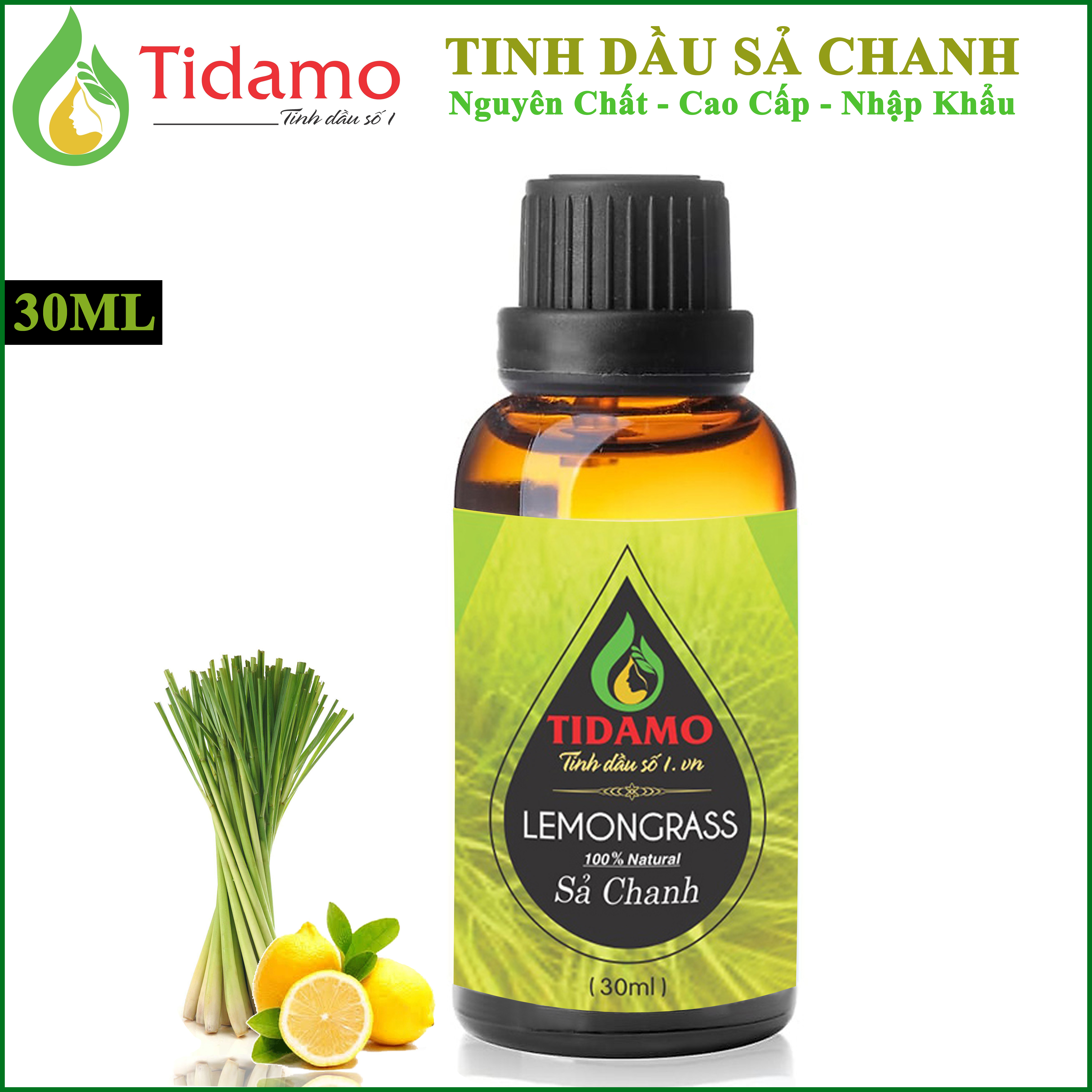 Tinh Dầu Sả Chanh Nguyên Chất Cao Cấp 30ML. Tinh Dầu Xông Phòng Sả Chanh TIDAMO (Lemongrass) Giúp Thanh Lọc Không Khí, Khử Mùi, Kháng Khuẩn, Đuổi Muỗi, Giải Cảm, Làm Đẹp