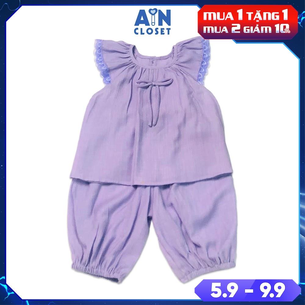 Bộ quần áo lửng bé gái họa tiết Tím ren cotton lụa - AICDBGZP36RT - AIN Closet