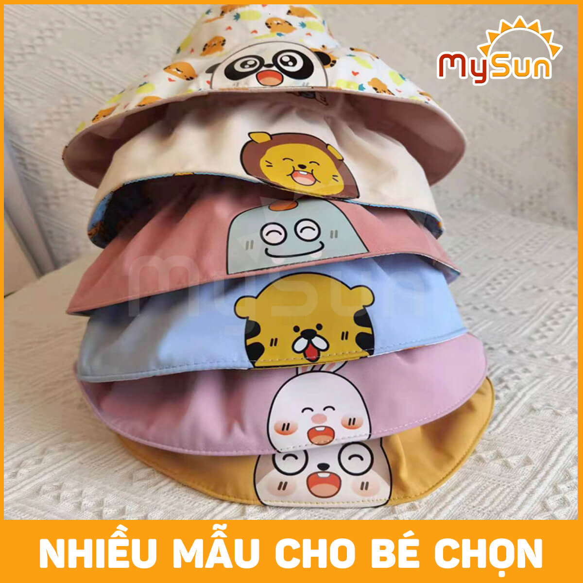 Mũ nón vải che chống nắng nửa đầu rộng vành kiểu Hàn Quốc cho bé gái, trai MySun